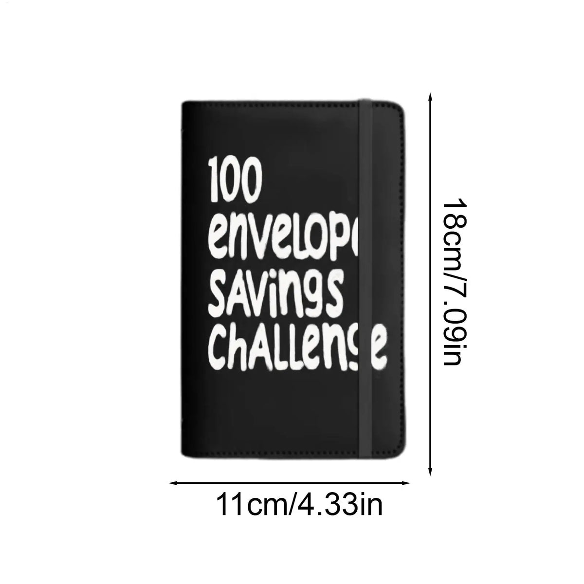 Black budget binder cover with white text reading 100 envelope savings challenge
