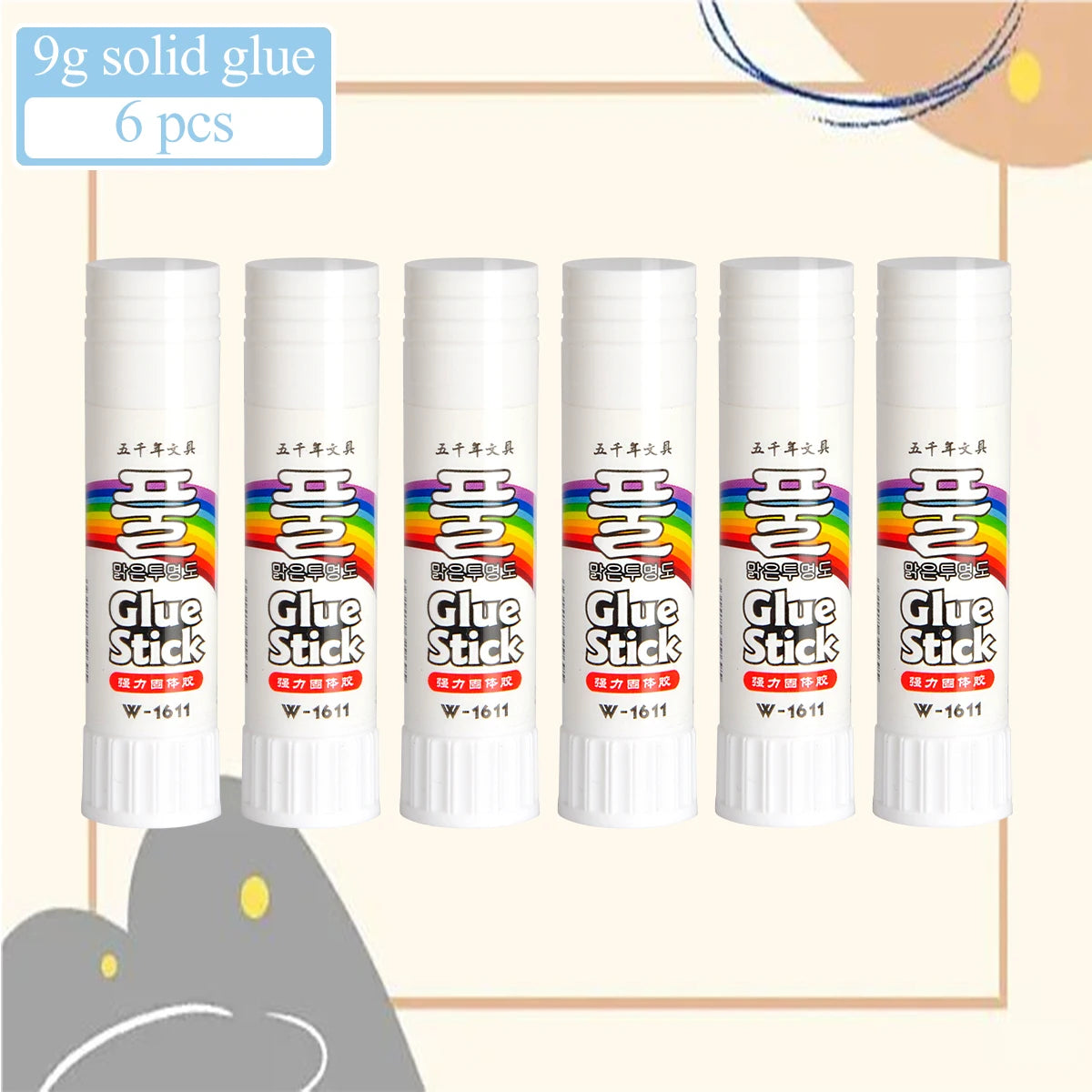 Six packs of 9g solid glue sticks in white tubes for craft and glue work