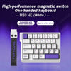 A white M30 HE magnetic switch one-handed keyboard with a black cable shown next to the assembled keyboard.