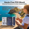 Hands-Free POV Mount for smartphone and action camera used by a woman outdoors