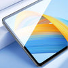 A tablet screen protector is shown with colorful light streaks on a blue background.