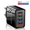 Black 3A Quick Charger with four USB ports for fast charging mobile devices