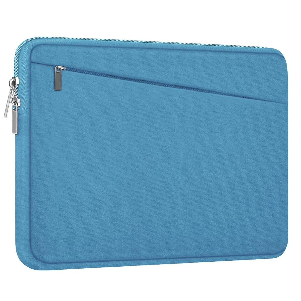 Housse pour ordinateur portable bleu sarcelle avec fermeture éclair, conçue pour protéger les MacBook Pro et Lenovo.