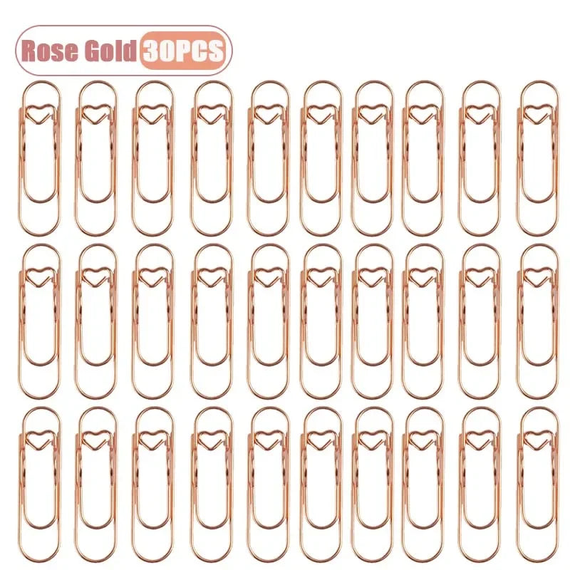 Set of 30 rose gold metal pen clips for notebooks and journals