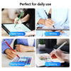 A collection of images showing a universal double-ended stylus being used for note-taking, writing, playing games, and drawin