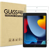 A black tablet with a clear tempered glass screen protector and its original cardboard packaging.