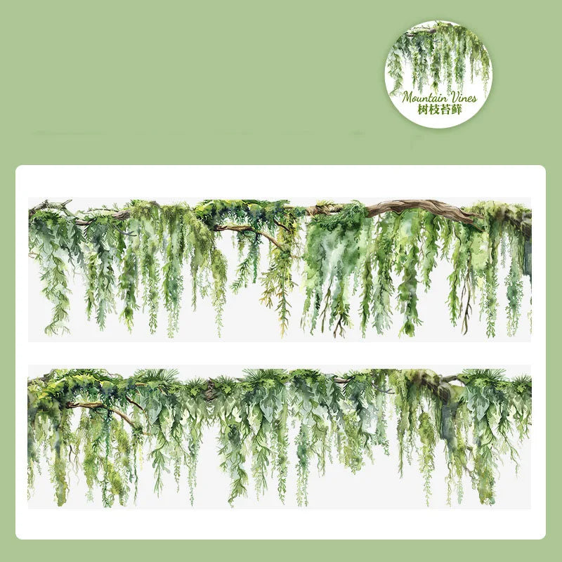 Watercolor illustration of green floral vines dripping down, suitable for journaling and crafts.