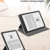 A black tablet case is shown with a magnetic detachable design, demonstrating 360-degree rotation for multiple viewing angles