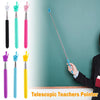 A set of colorful telescopic teachers pointers, including black, pink, teal, purple, and yellow versions.