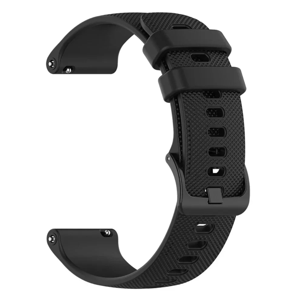 Black silicone watch band for Garmin and other smartwatches shown from the side.