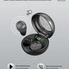 A black mini wireless Bluetooth earbud case open showing the charging area and a pair of earbuds.