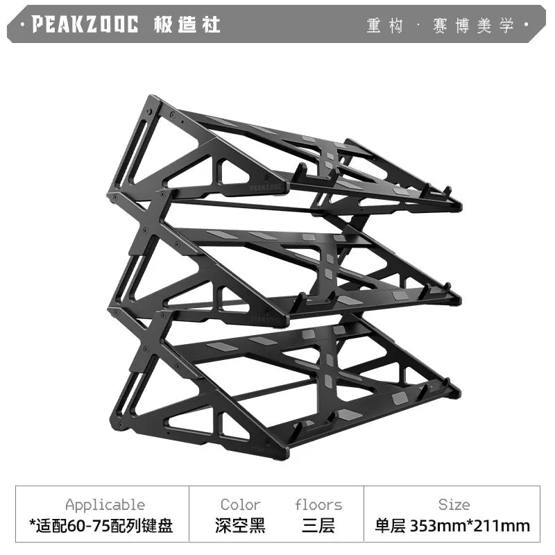 Black metal keyboard display stand with a folding design for mechanical keyboards