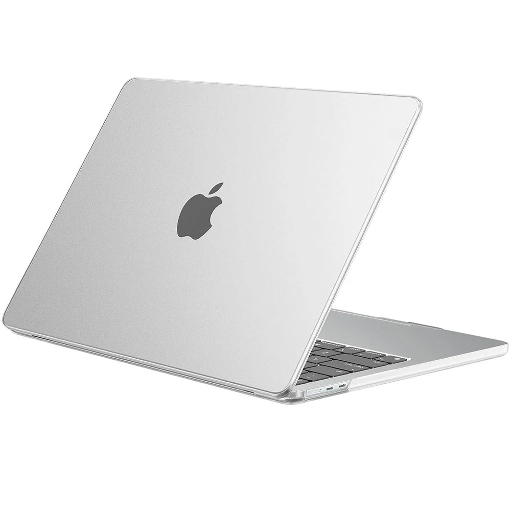 Silver laptop with Apple logo shown from the side, featuring a slim protective case.