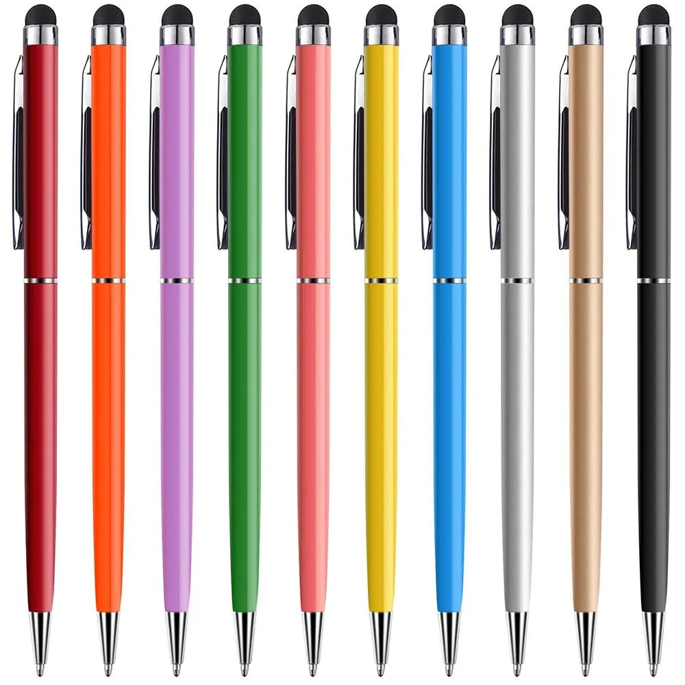 A set of ten precision universal touch stylus pens in various colors including black, orange, purple, green, and yellow.