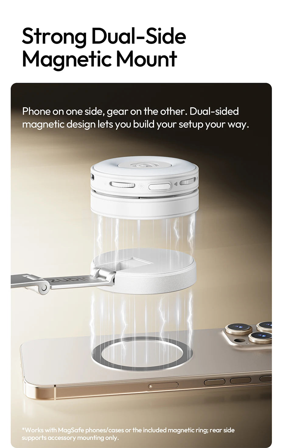 A dual-side magnetic mount for phones, showing the transparent holder and a mounting plate.