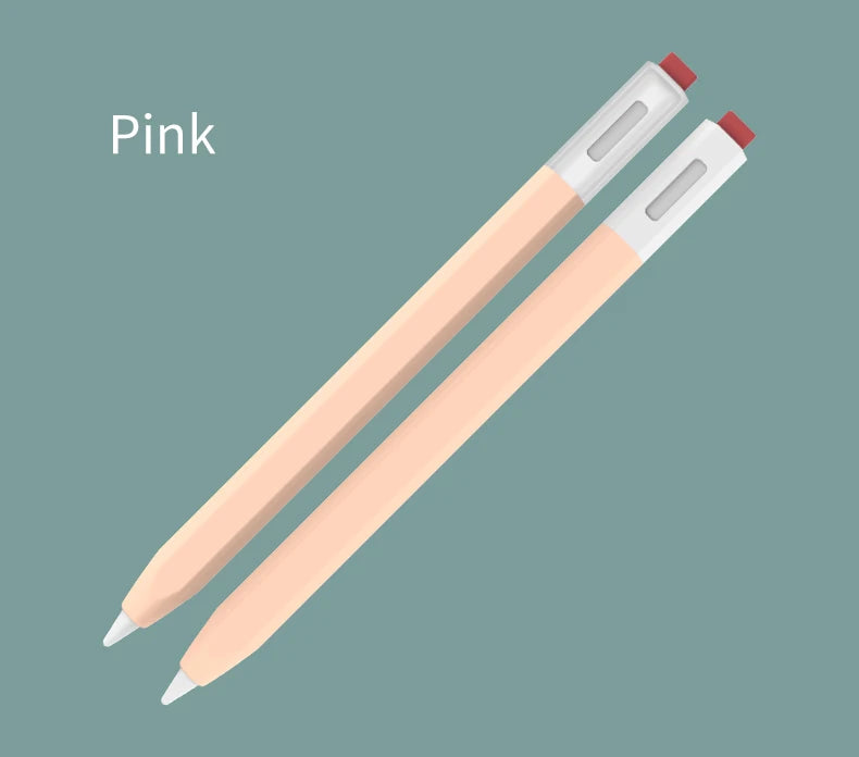 Une paire de coques protectrices en silicone roses pour une stylet Xiaomi, vue en diagonale sur un fond vert sourd.