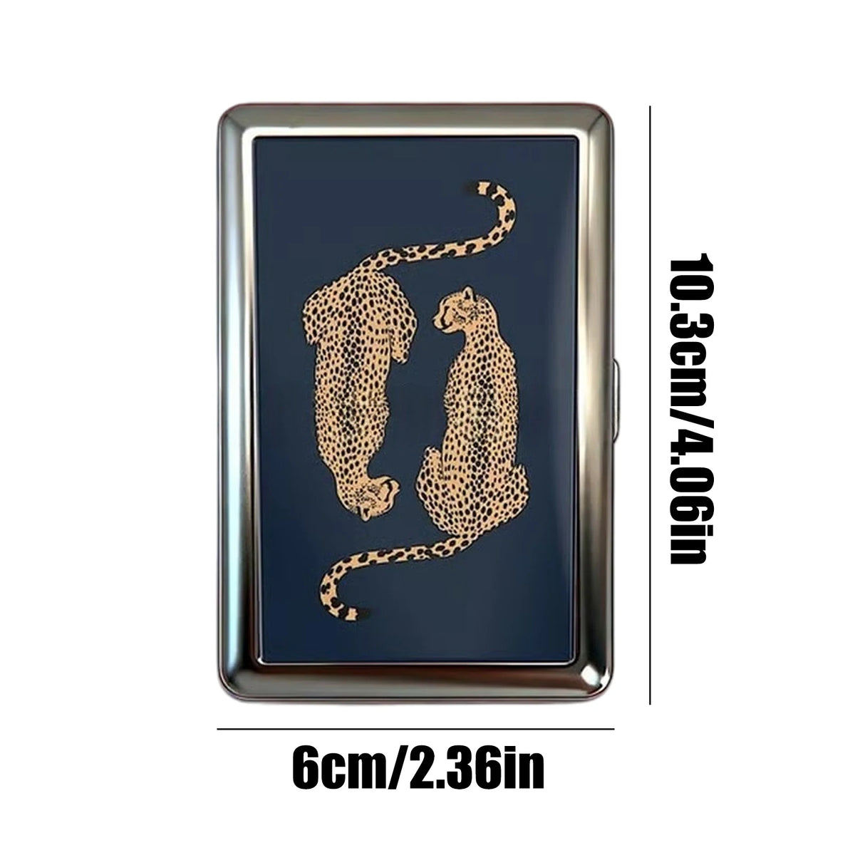 Vintage stainless steel card and cash case featuring a leopard print design.