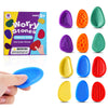 A set of colorful worry stones and fidget toys for kids, including silicone and rubber shapes.