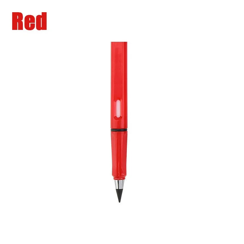 Un crayon à écrire illimité rouge avec une pointe argentée.