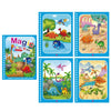 A set of six watercolor drawing pages featuring various colorful cartoon animals and nature scenes for children.