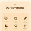 A product feature graphic showing details like solid design, wireless chip, stable connection, sleep comfort, HD calls, long 