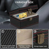 Black leather Faraday box with a copper lock and a multi-layer shielding tissue inside