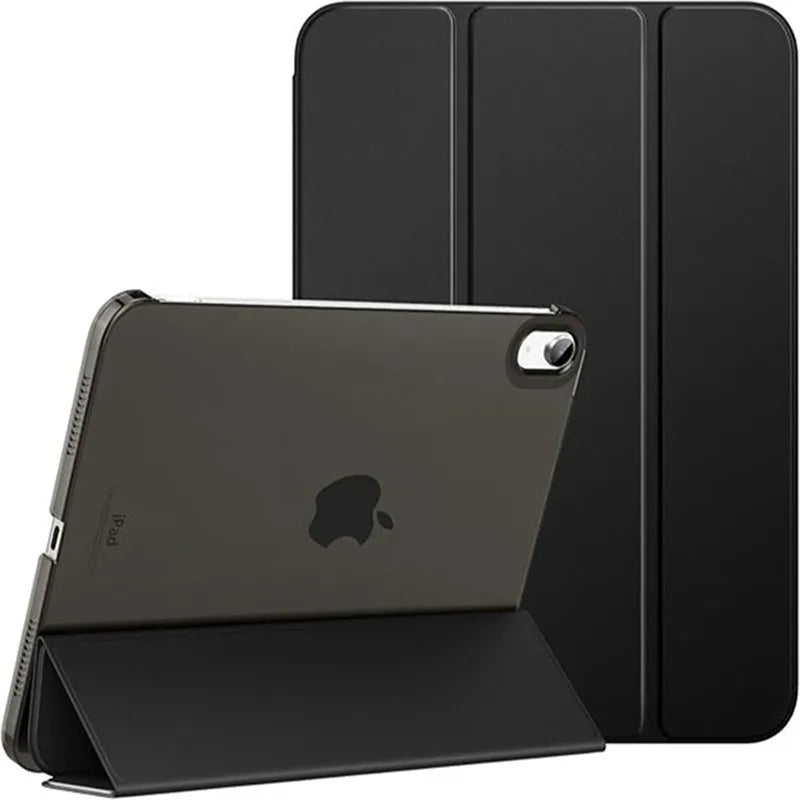 A black slim stand case for an iPad showing the device in a protective cover.