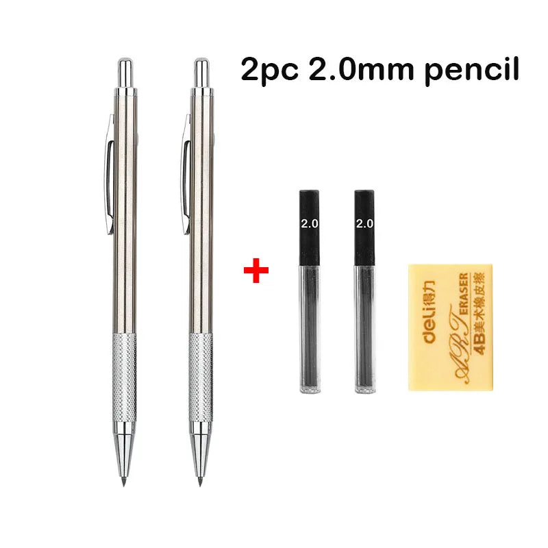 A set of two 2.0mm mechanical pencils with a plus sign and product details.