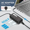 A black AC adapter for a Dell laptop, showing the power input and output specifications.