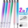 A set of five colored stylus pens shown alongside close-ups of the pen tip and body.
