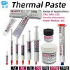A collection of GD370 thermal paste tubes and a container showing various sizes for CPU, GPU, LED, and instrument application