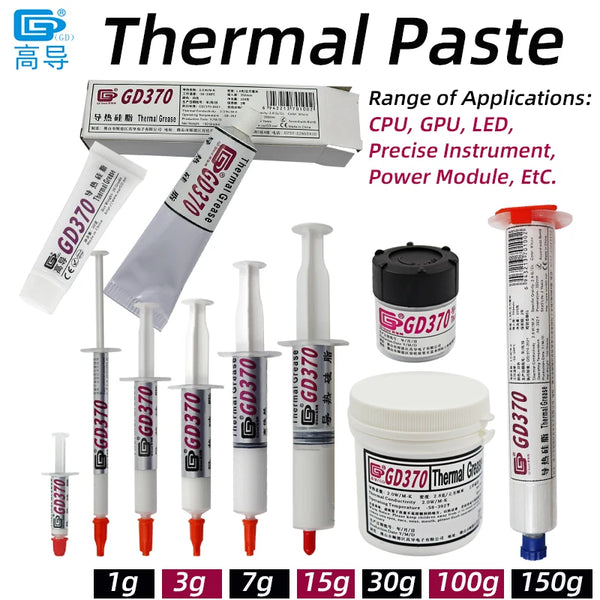 Colección de tubos de pasta térmica GD370 y un contenedor con diferentes tamaños para CPU, GPU, LED e instrumentos