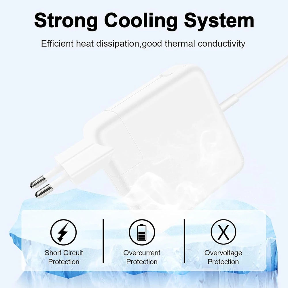 White universal laptop charger with a strong cooling system and safety protections