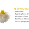 A close-up view of a yellow linear mechanical keyboard switch labeled KS-3X1 Milky Yellow Pro Switch.
