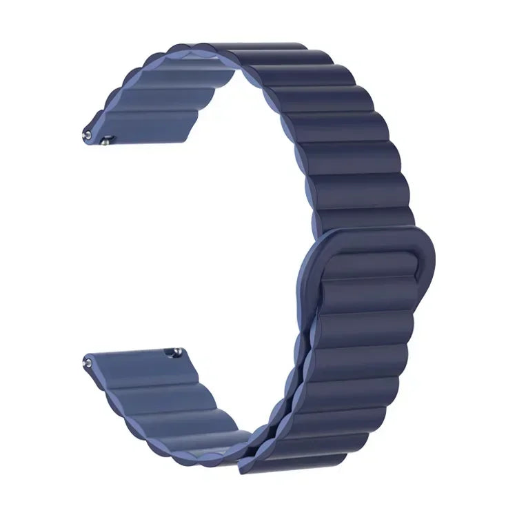 A dark blue adjustable magnetic loop watch band shown from the side.