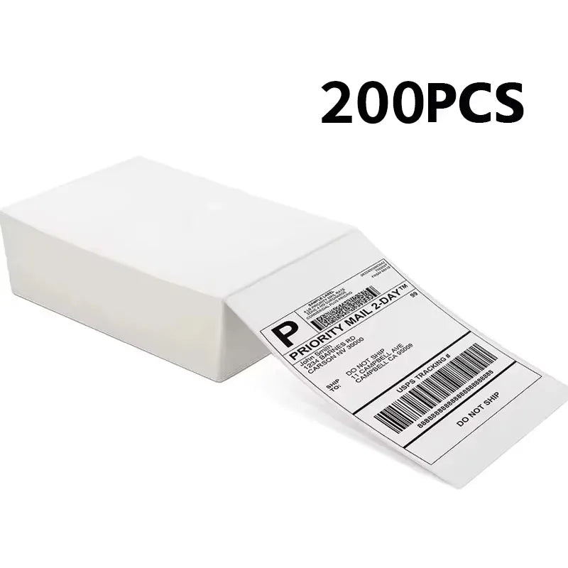 A white box containing 200 pieces of thermal shipping labels ready to print.