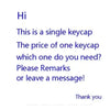 A text message asking for remarks or a message regarding a single keycap replacement for a Dell Alienware AW510K keyboard.