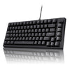 A black 75% mechanical gaming keyboard with hot-swappable red switches shown from above.