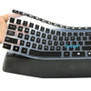 A silicone keyboard cover for a Logitech MK345 keyboard is shown, highlighting the keys and palm rest.