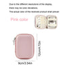 Pink leather storage pouch organizer shown in a closed and open view with dimensions 9cm/3.54in by 12cm/4.72in