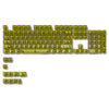 A full set of crystal clear RGB keycaps for a mechanical keyboard, arranged in a rectangular block and a separate L-shaped se