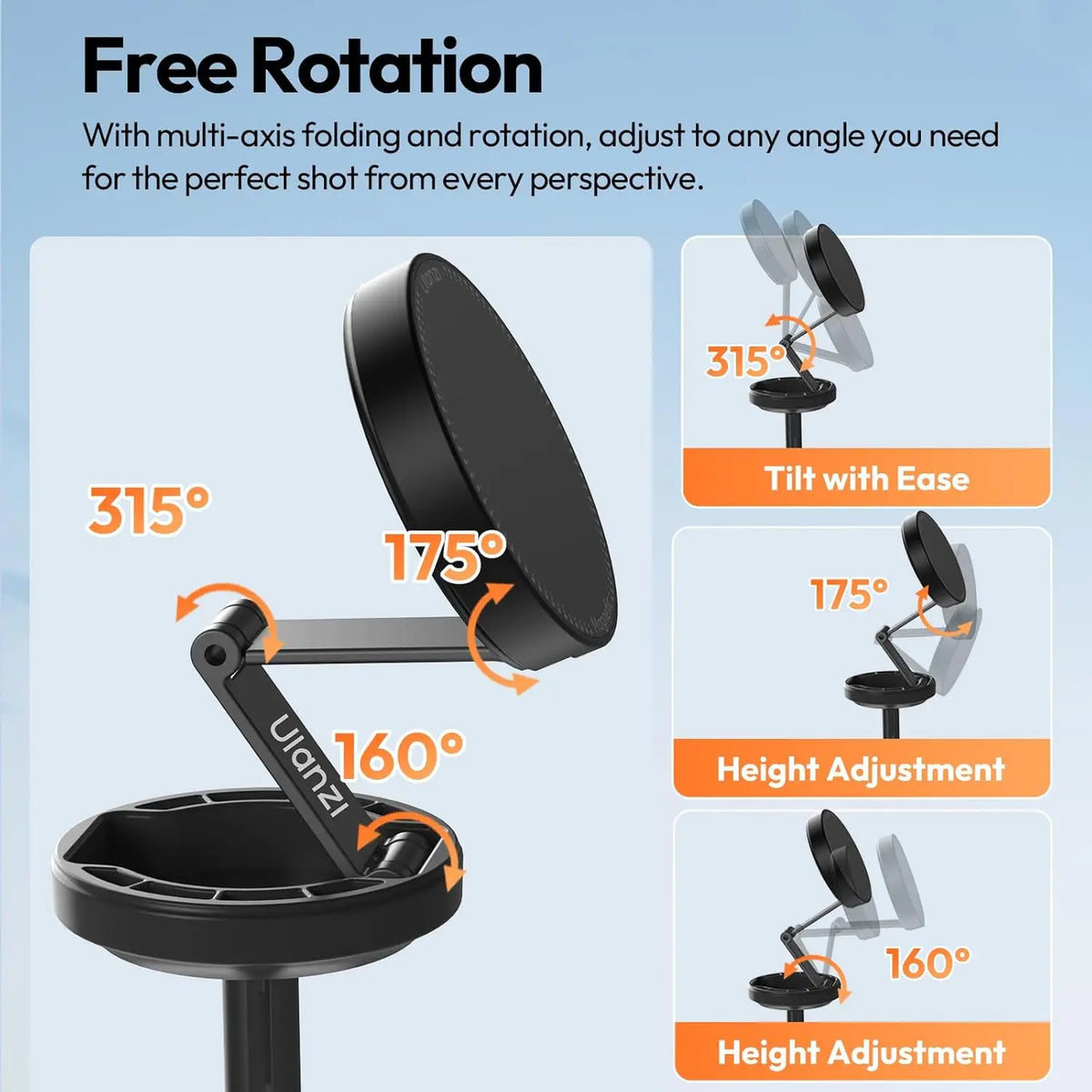 Black Ulanzi tripod with multi-axis folding and rotation features for various camera angles.