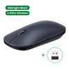 Midnight Black ultra-slim wireless mouse with a detachable cable shown next to a plus sign.