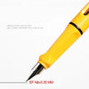A yellow translucent pen holder with an EF Nib 0.35 mm is shown, demonstrating the flow of ink.