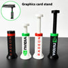 Three adjustable graphics card stands featuring NVIDIA and Radeon branding for GPU support.