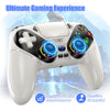 White RGB wireless gaming controller with 6-axis somatosensory and 3D joystick features