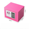A pink rectangular digital lock safe box with a keypad and a circular keyhole, shown from the side.