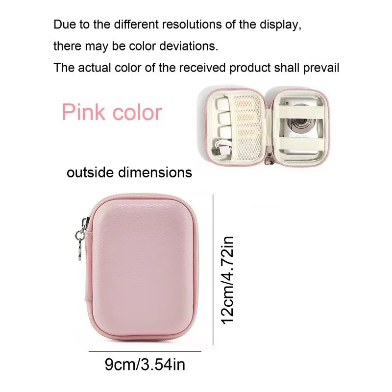 Pink multi-use leather storage pouch organizer showing outside dimensions of 9cm/3.54in