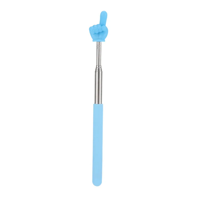 Stainless steel telescopic teaching pointer with a blue rubber finger