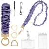 Purple stretchy breakaway ID badge lanyard with a gold clip and retractable reel.